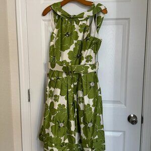 Jessica Howard Green & White Floral Belted Fit & Flare Dress Size 14